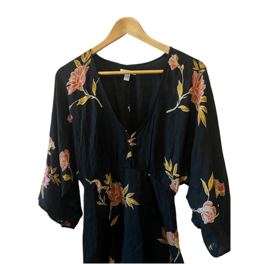 Amuse Society Floral Mini Dress Black Pink Boho V-Neck Long Sleeve S - Picture 3 of 11